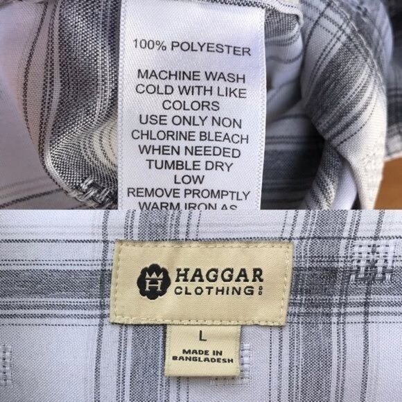 Haggar White Gray Plaid Button Down Dress Casual Mens Shirt Size L - Picture 8 of 8